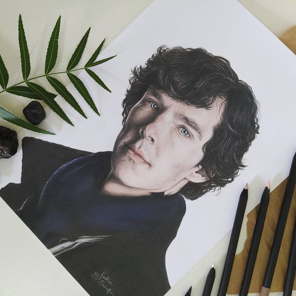 Desenho realista colorido Sherlock Holmes – Conexão Arte e Cultura