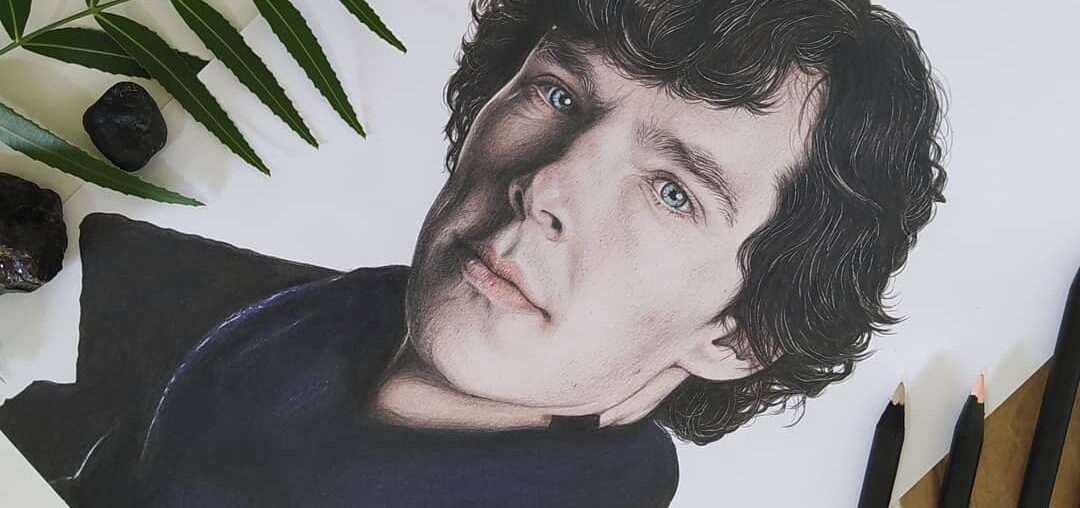 Desenho realista colorido Sherlock Holmes